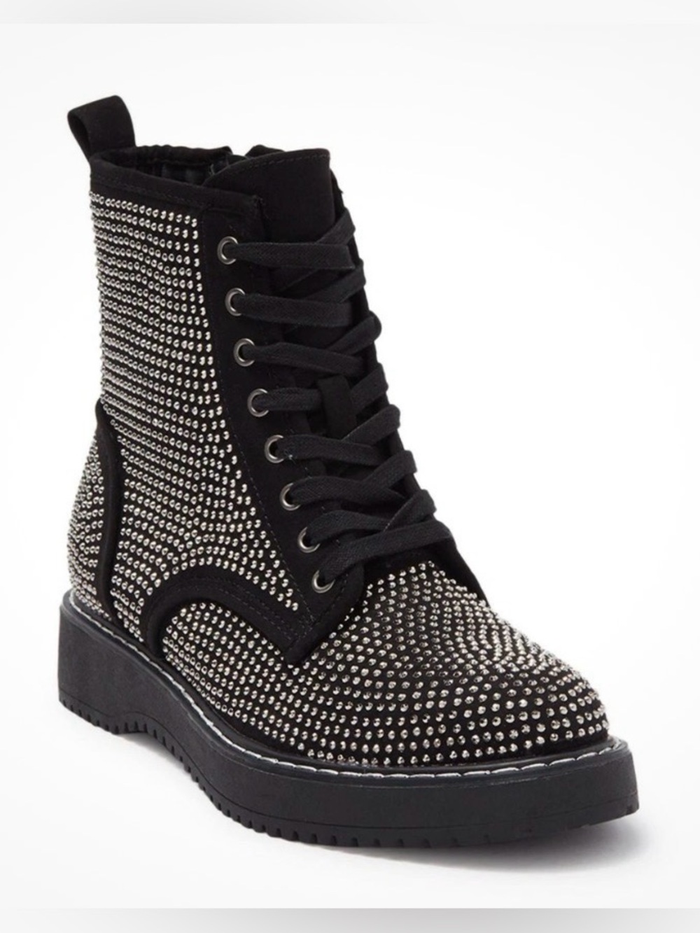 Madden Girl Kurrt-R Black Studded Lace-Up Side Zip Combat Boots Women Size 7.5